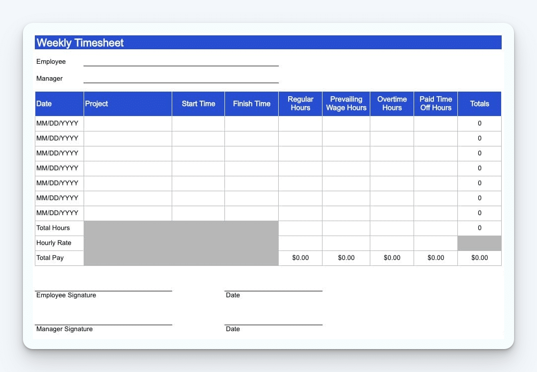 Weekly Employee Timesheet Template