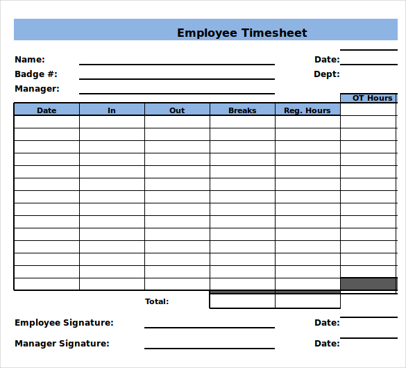 Weekly Employee Timesheet Template