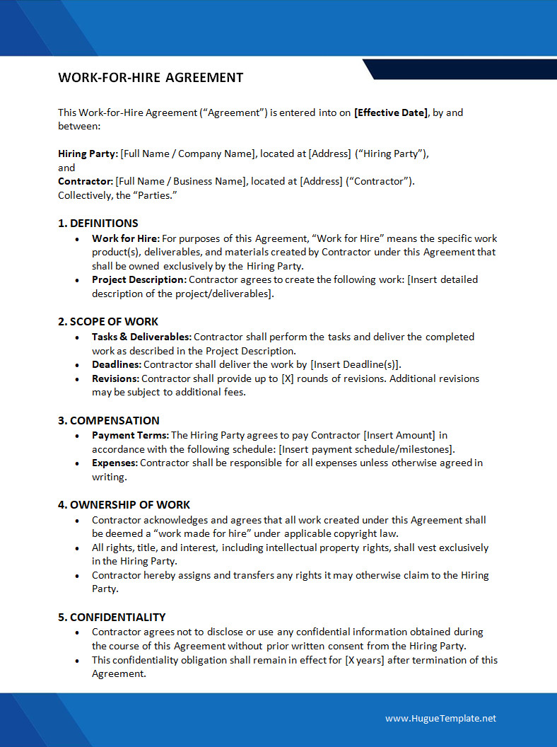 Work-for-hire Agreement Template Free Work-for-hire Agreement Template Word