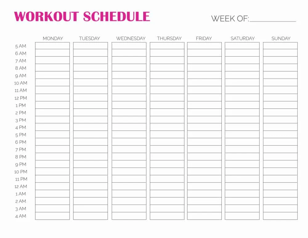 Workout Schedule Template Example