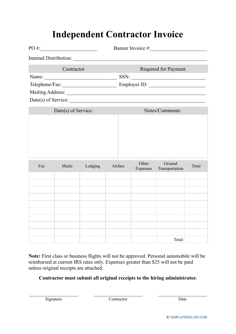 blank contractor invoice template fillable blank contractor invoice template fillable