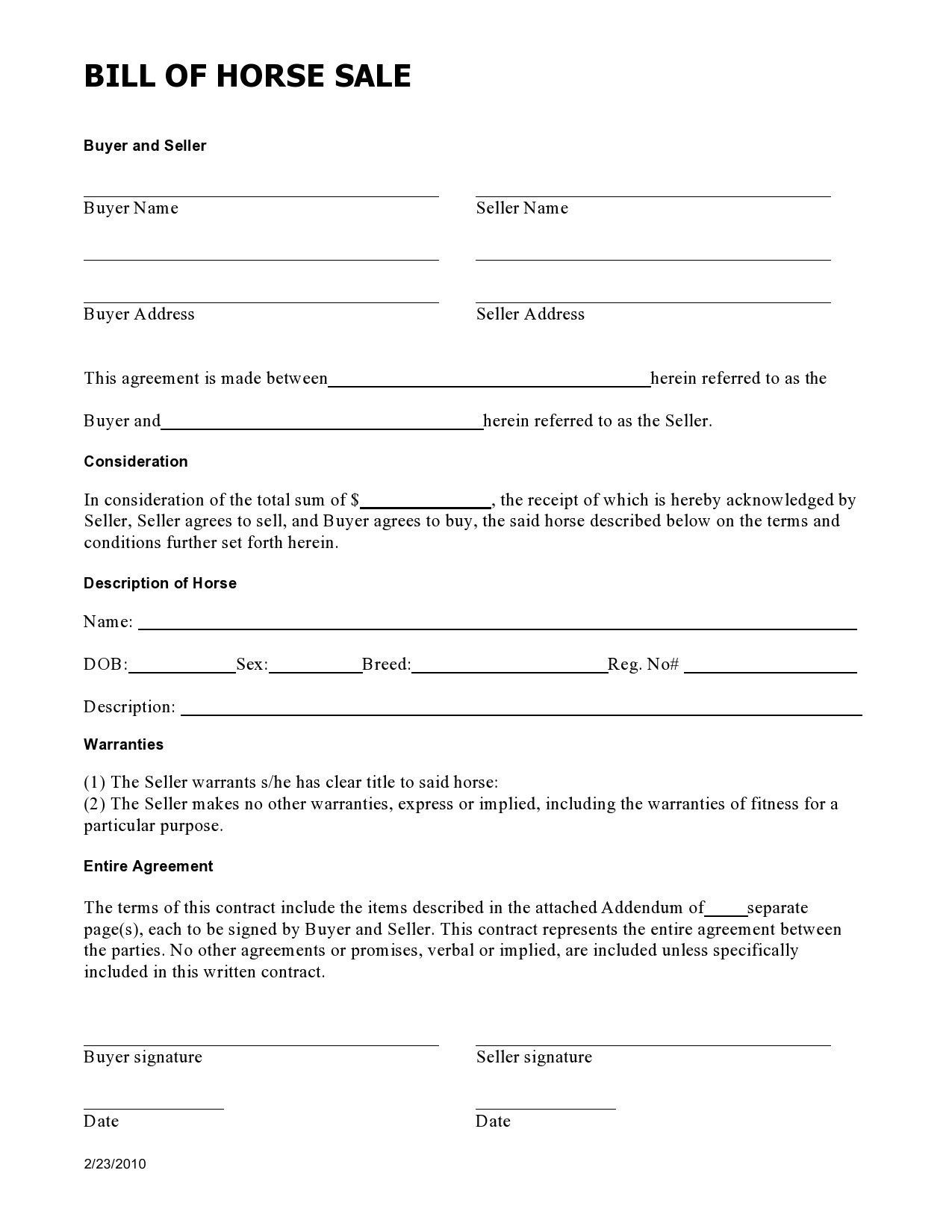 copy of horse bill sale