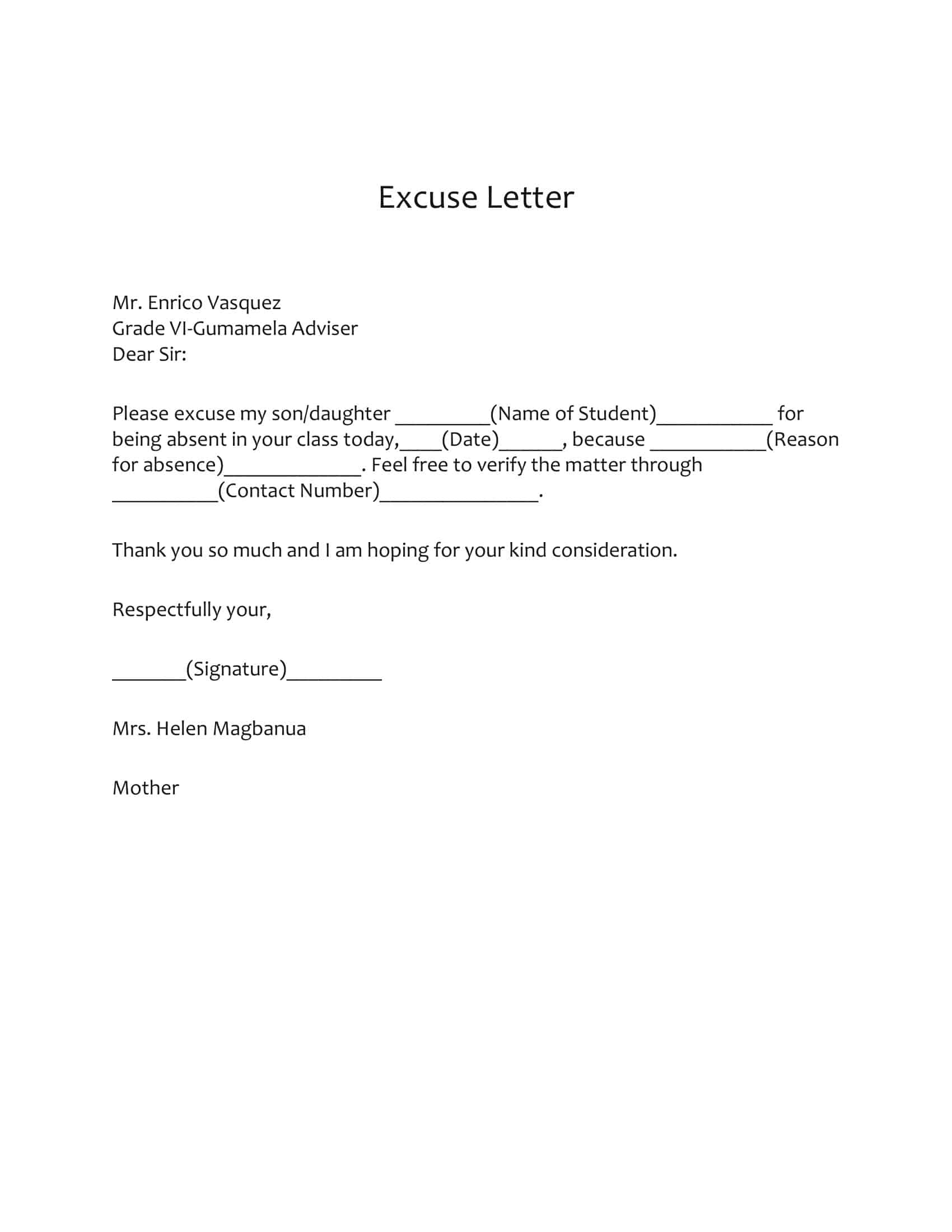 correct format of excuse letter correct format of excuse letter
