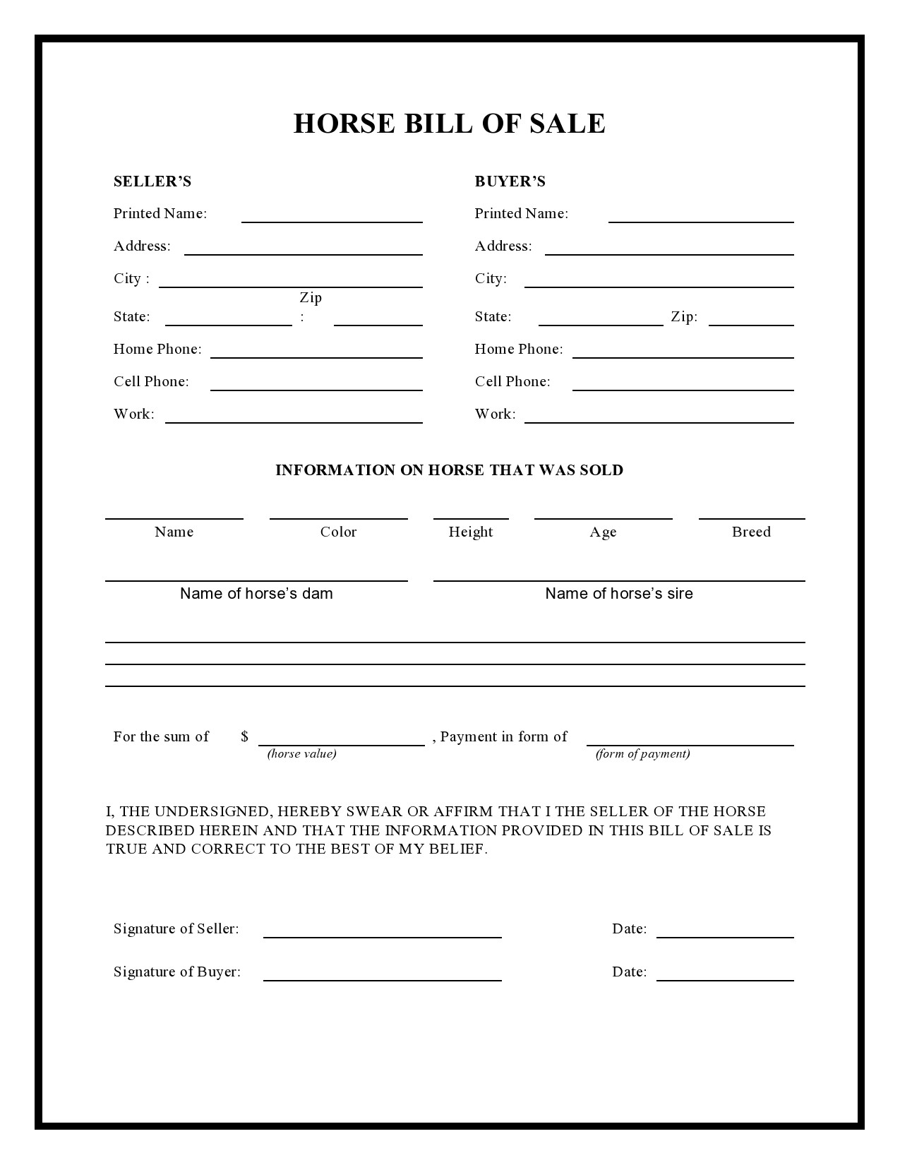 equine sales contract