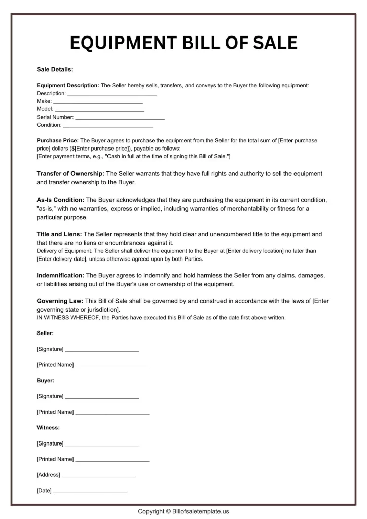 equipment bill of sale form pdf equipment bill of sale form pdf
