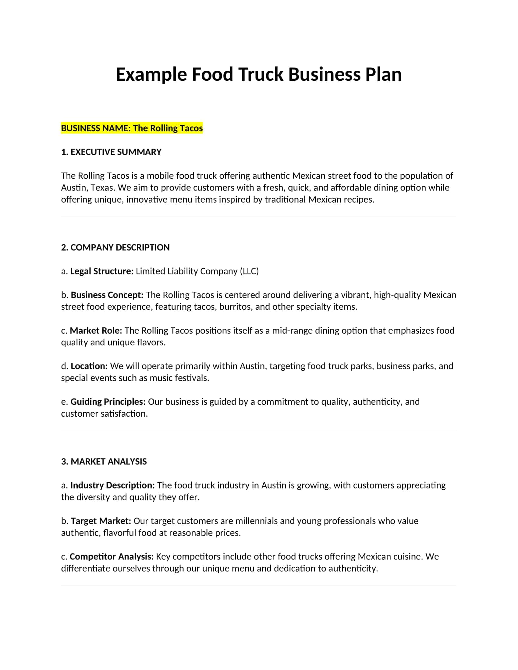 food truck business plan samples food truck business plan samples