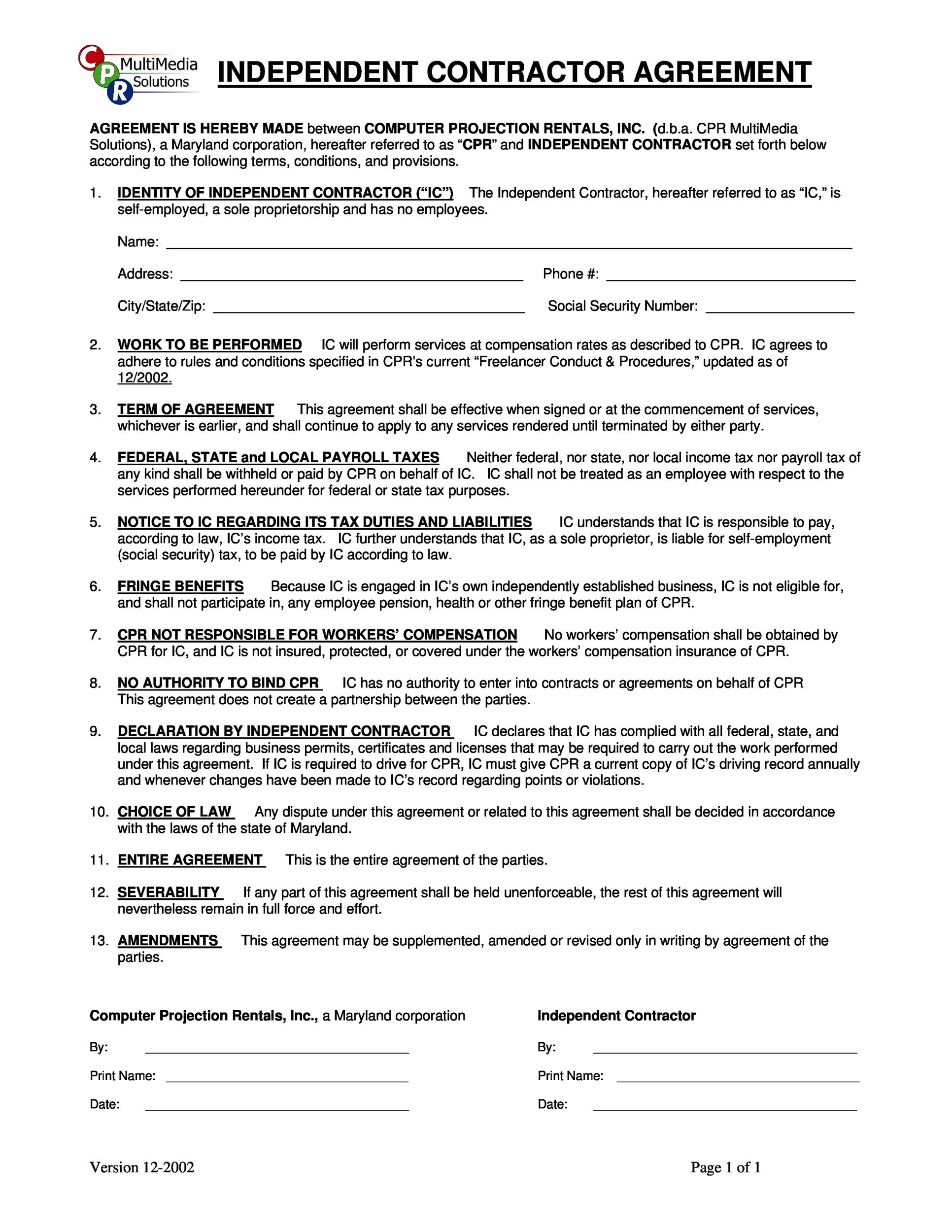 free blank contractor agreement free blank contractor agreement