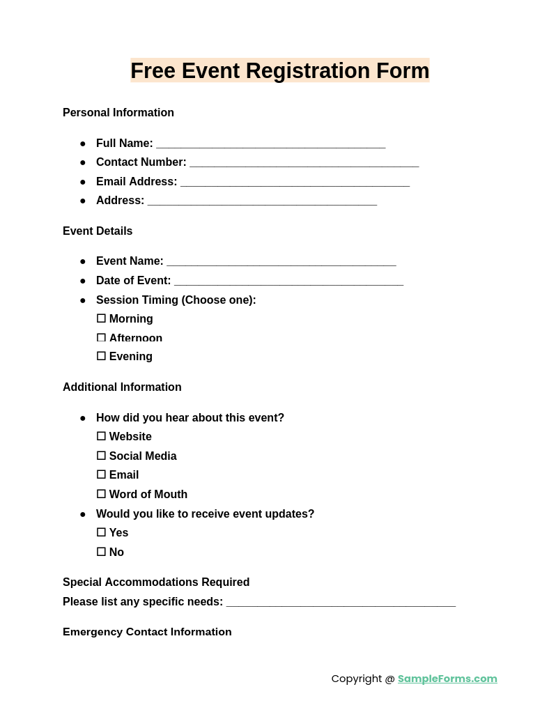 free event registration form template free event registration form template