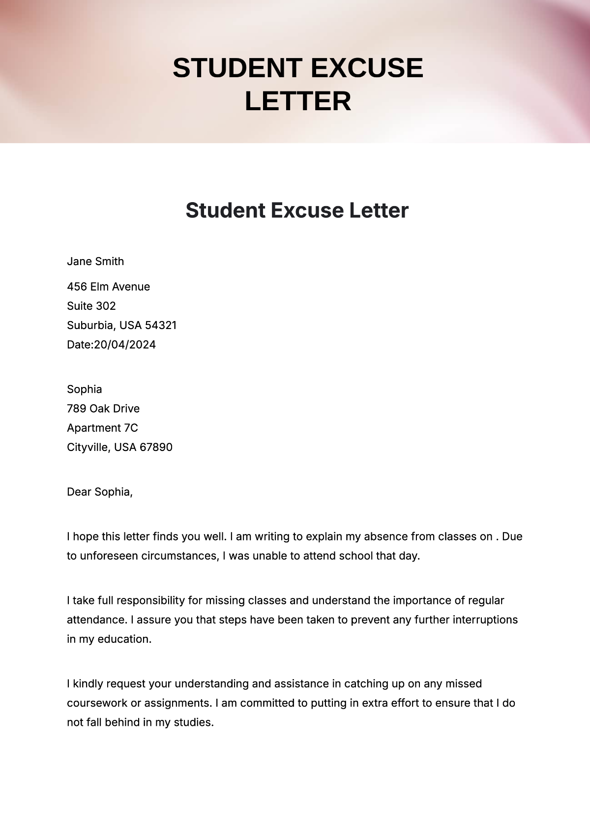 free excuse letter templates free excuse letter templates