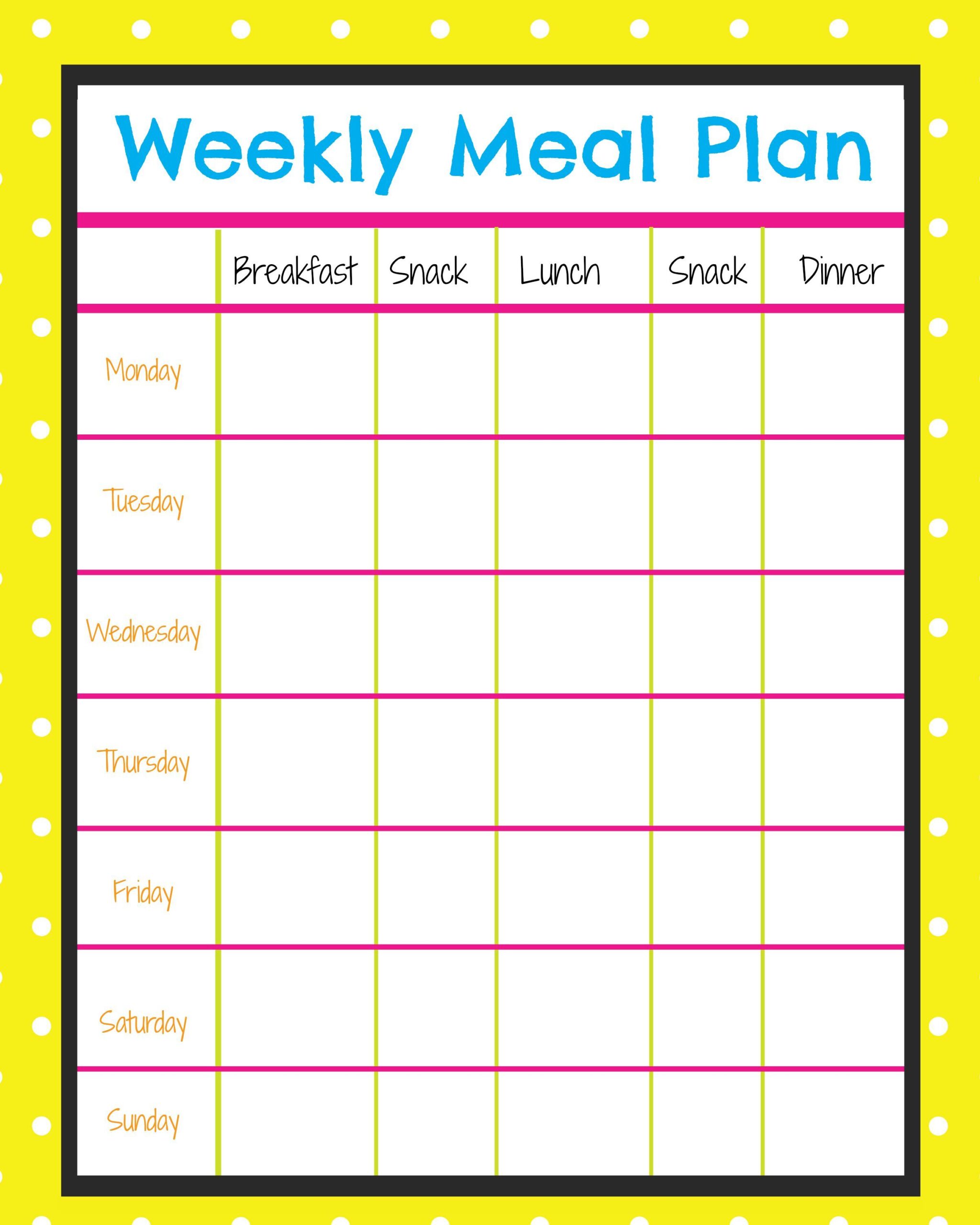 free meal plan template editable free meal plan template editable