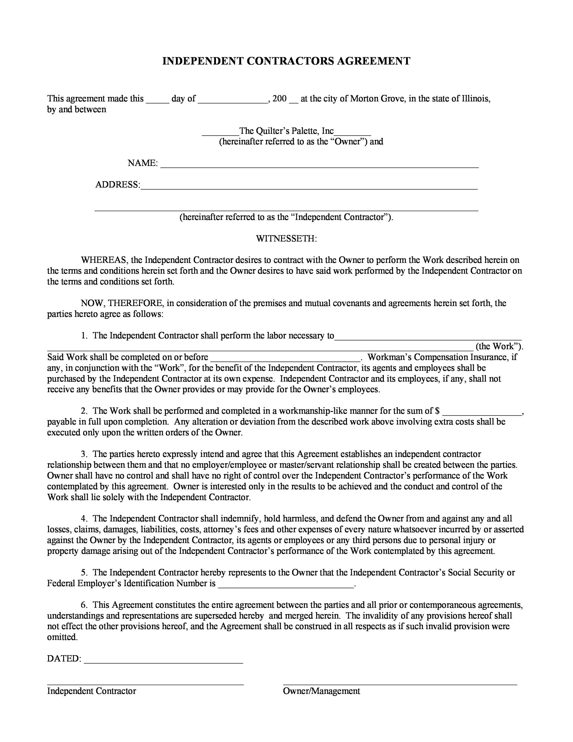 free printable contractor agreement form free printable contractor agreement form