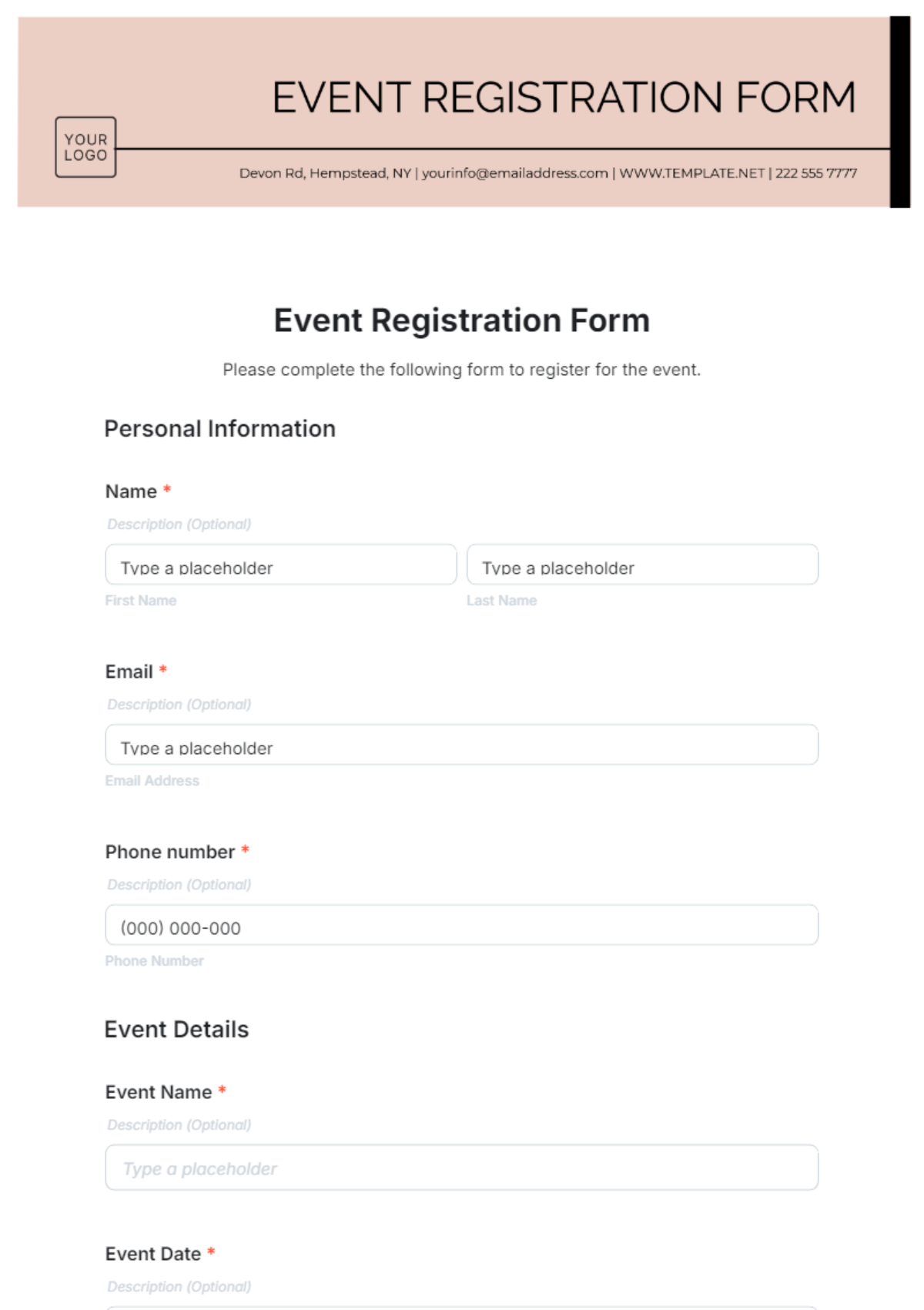free printable event registration form free printable event registration form