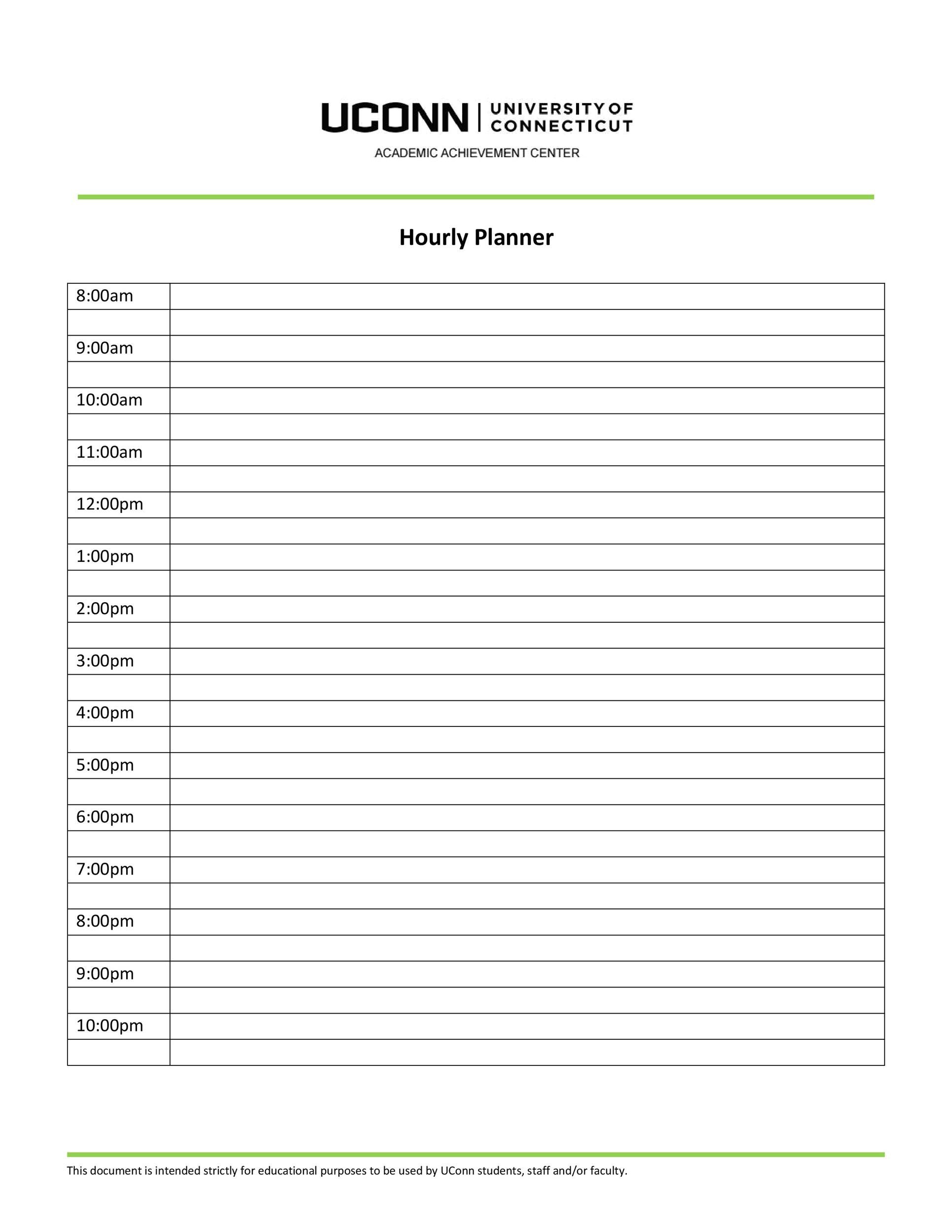 free printable hourly planner pages