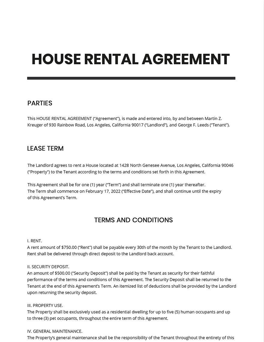 free printable house rental agreement