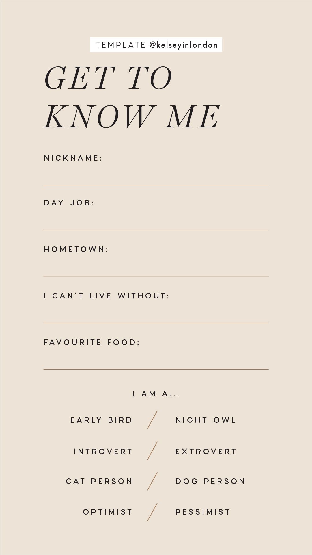 get to know me editable