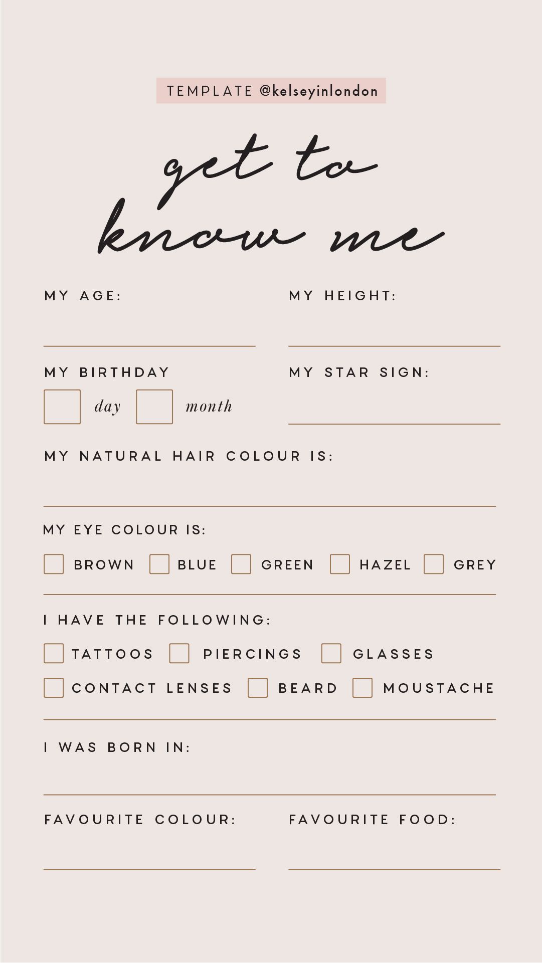 get to know me printable