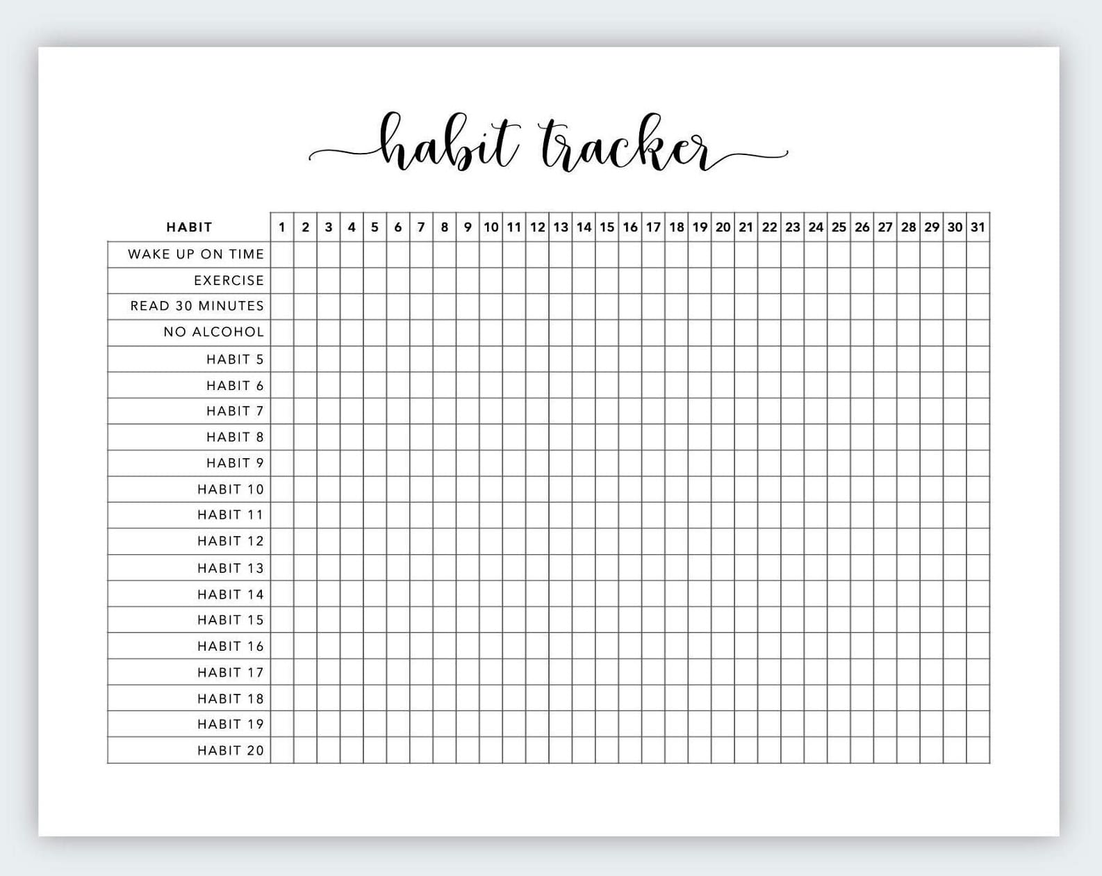 habit tracker template printable free habit tracker template printable free