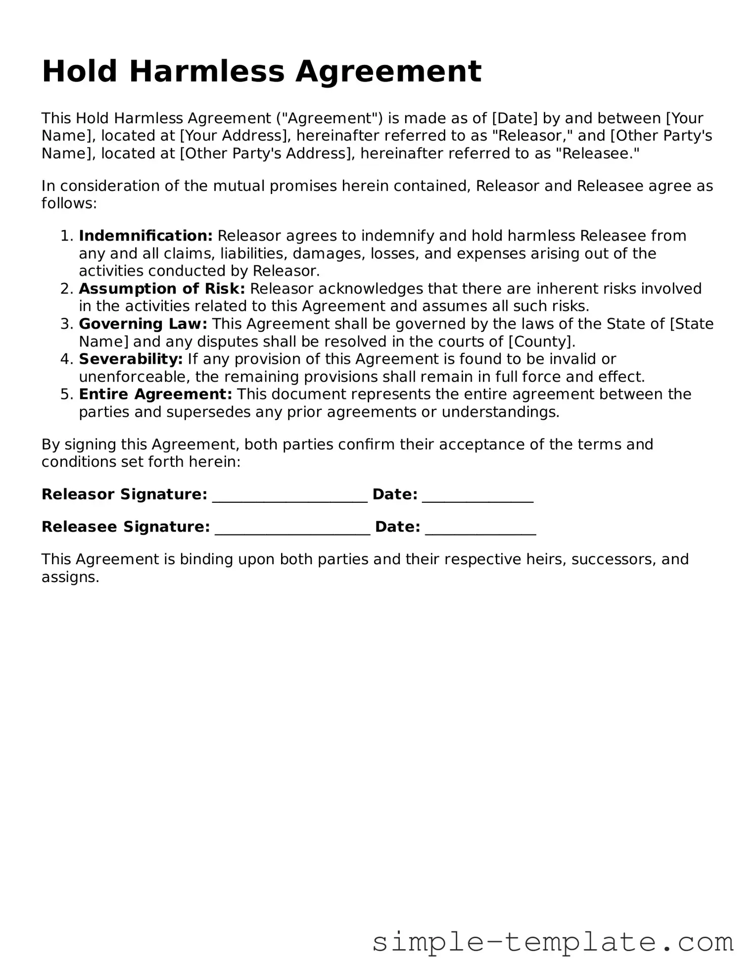 hold harmless agreement pdf