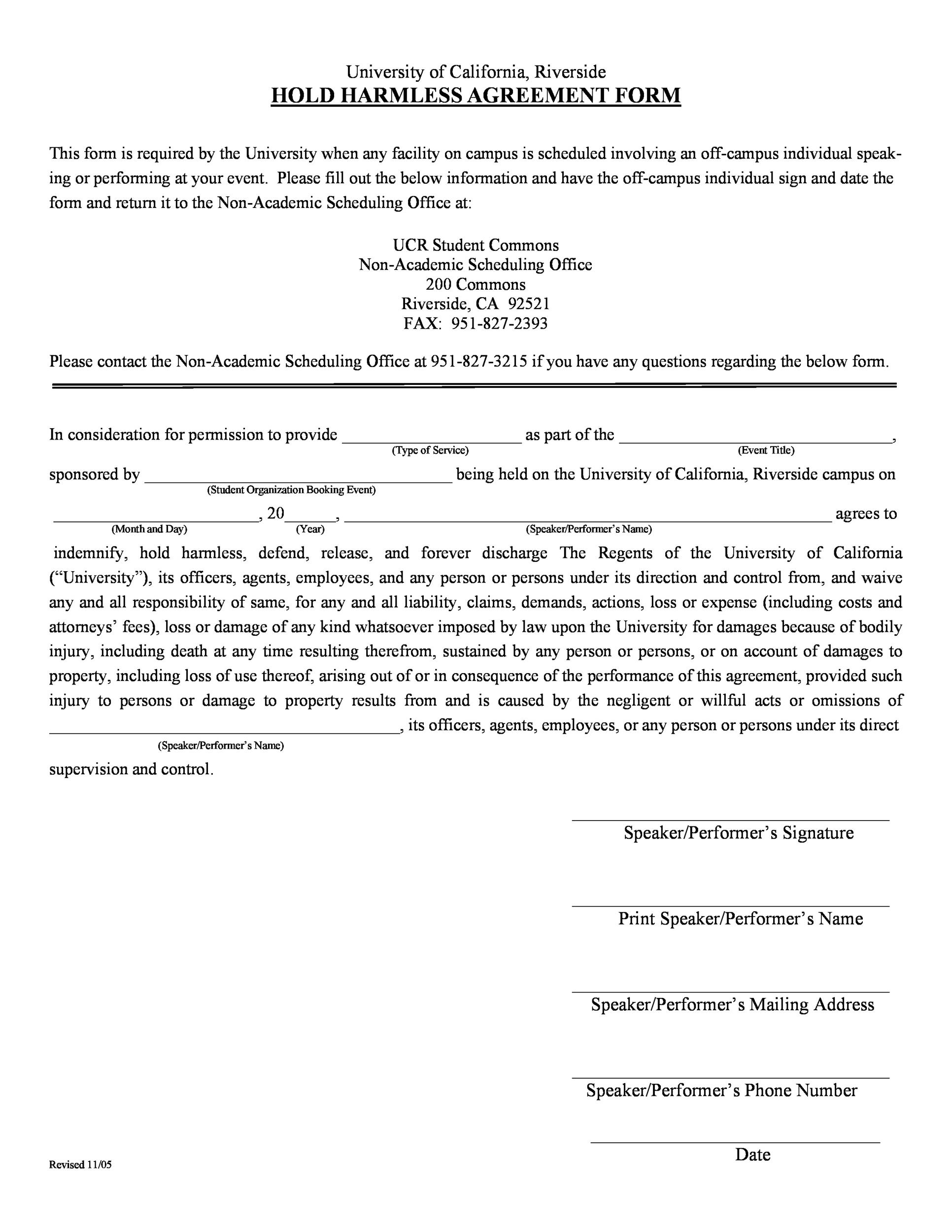 hold harmless agreement sample