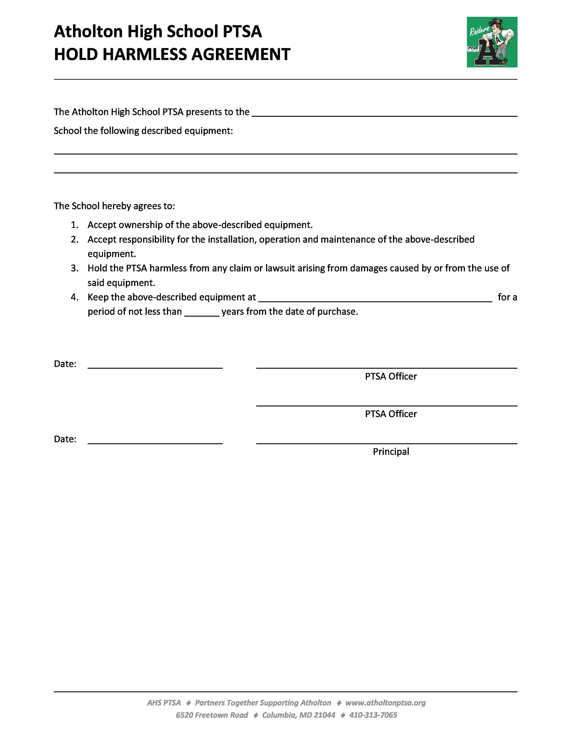 hold harmless free printable
