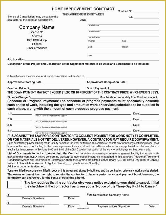 home improvement contract california