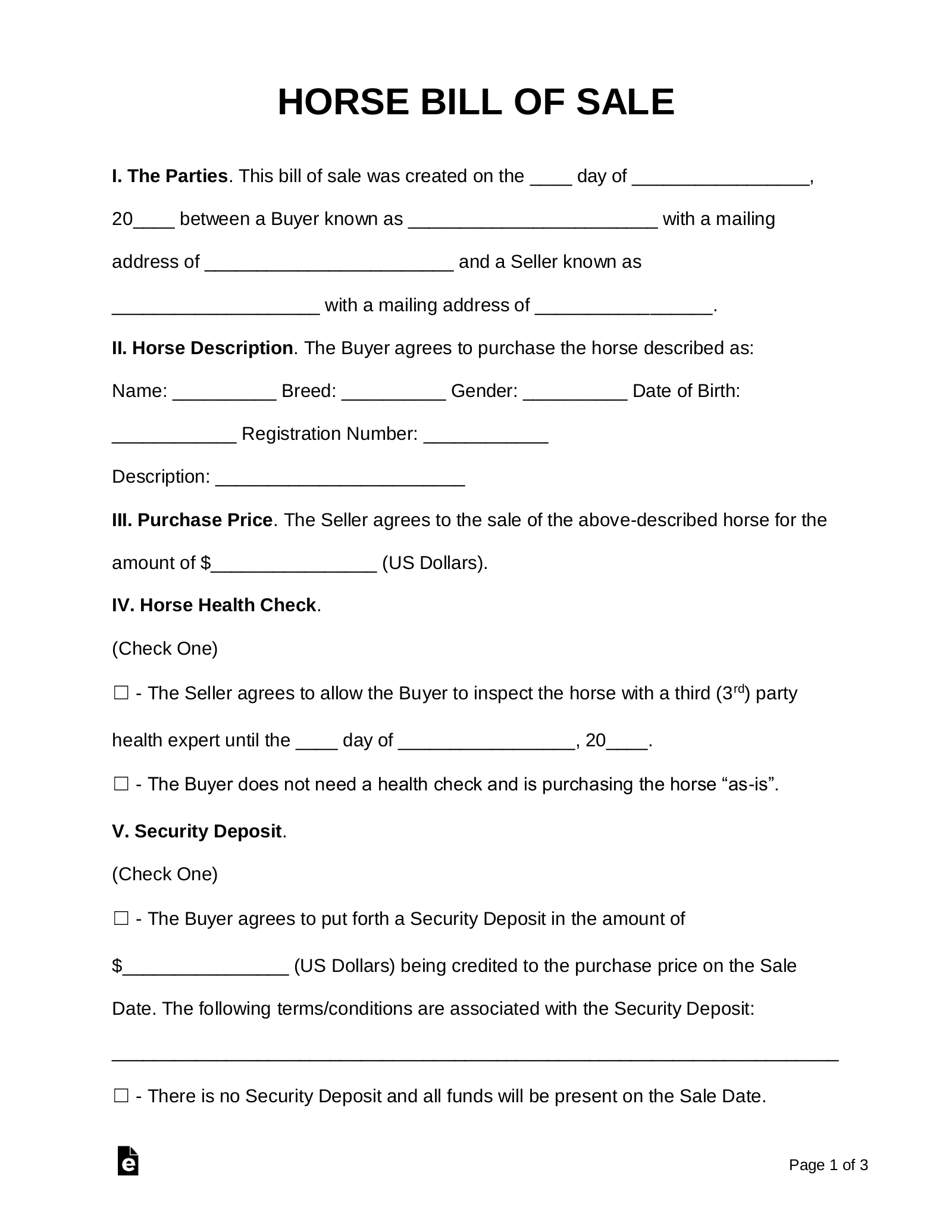 horse sales contract