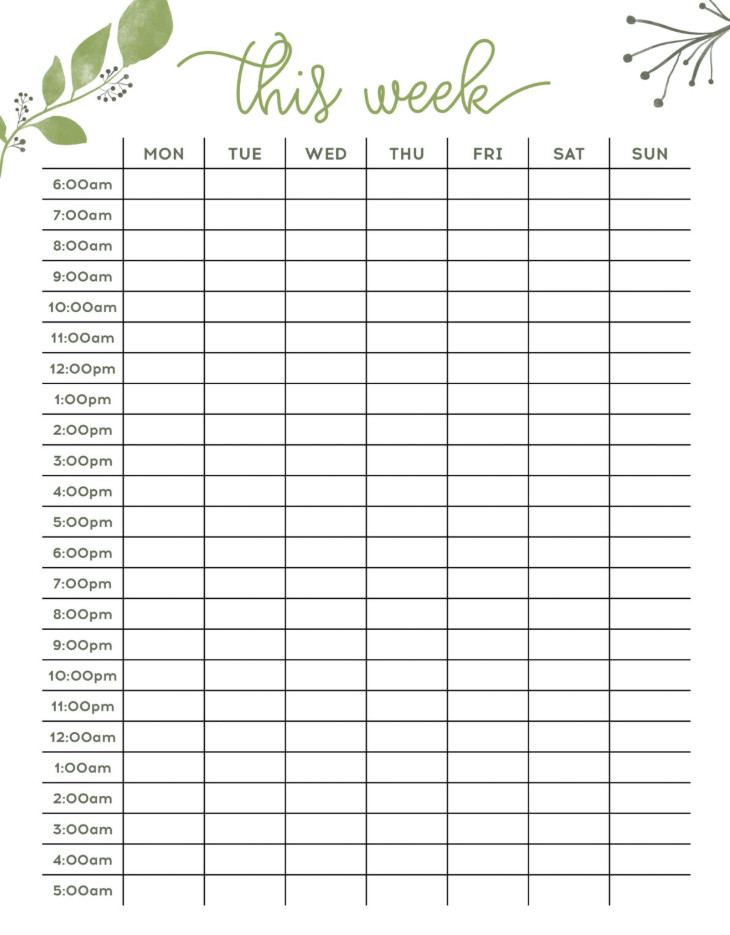 hourly planner template excel