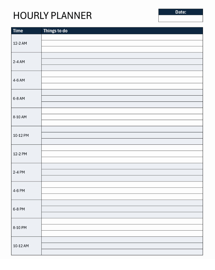 hourly planner template free