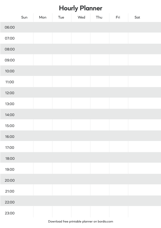 hourly planner template printable free