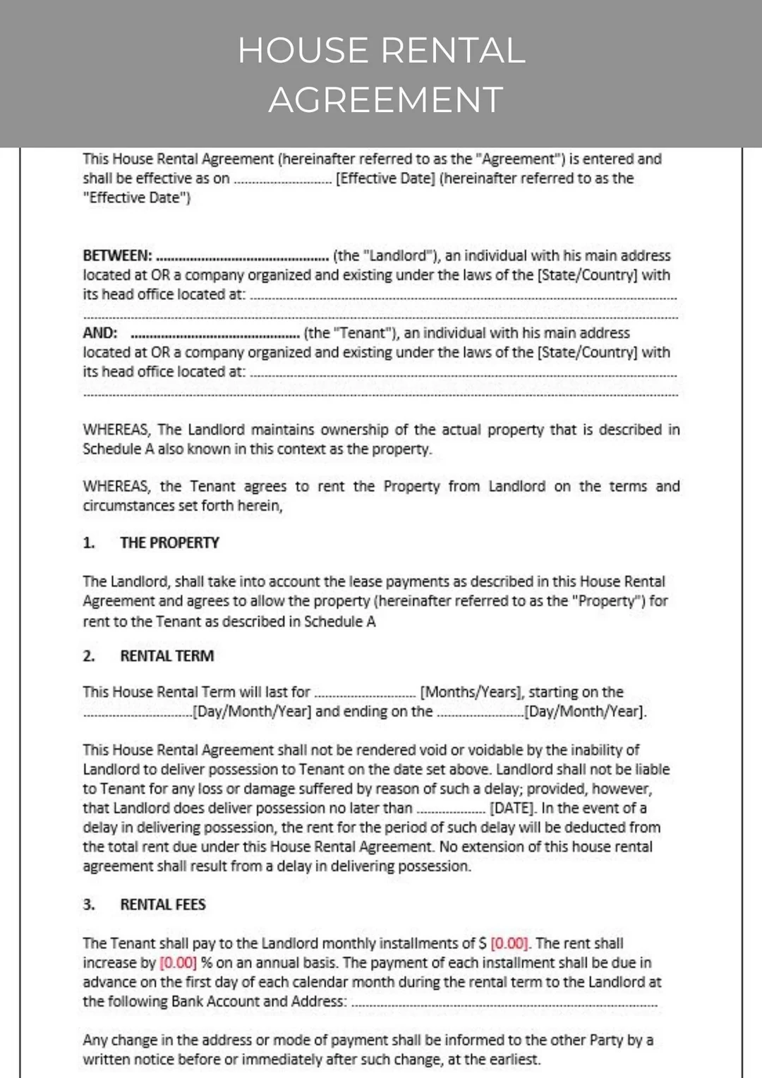 house rental agreement template word