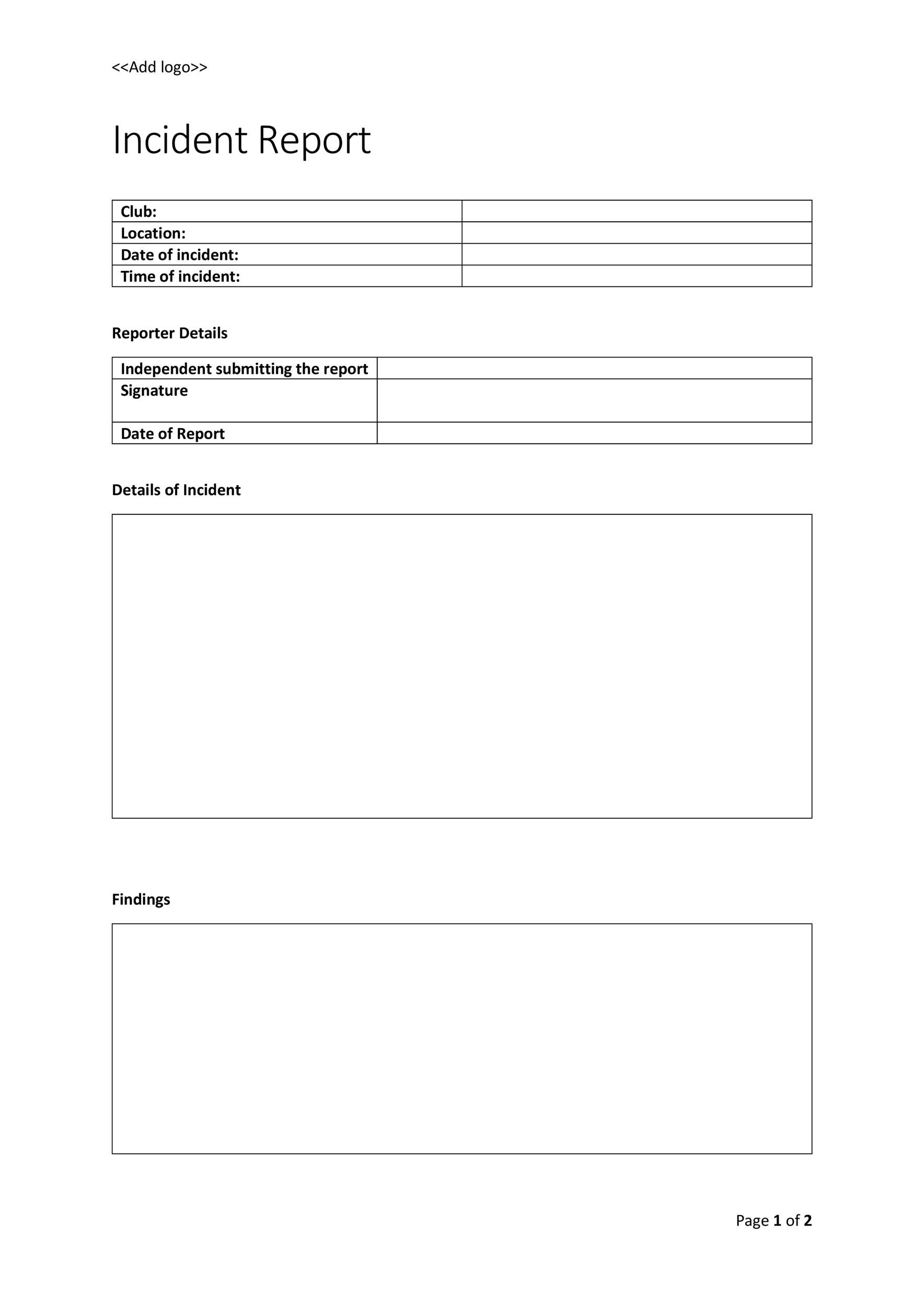 incident report sample letter