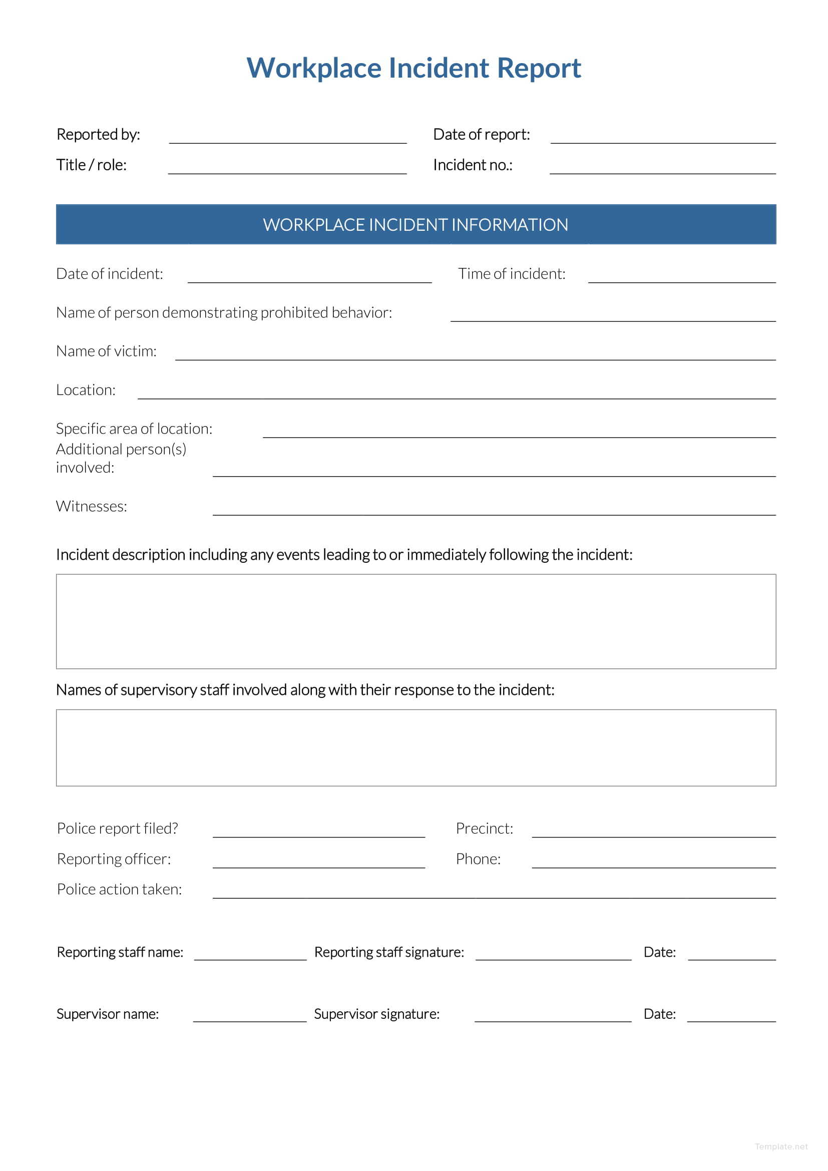 incident report template printable