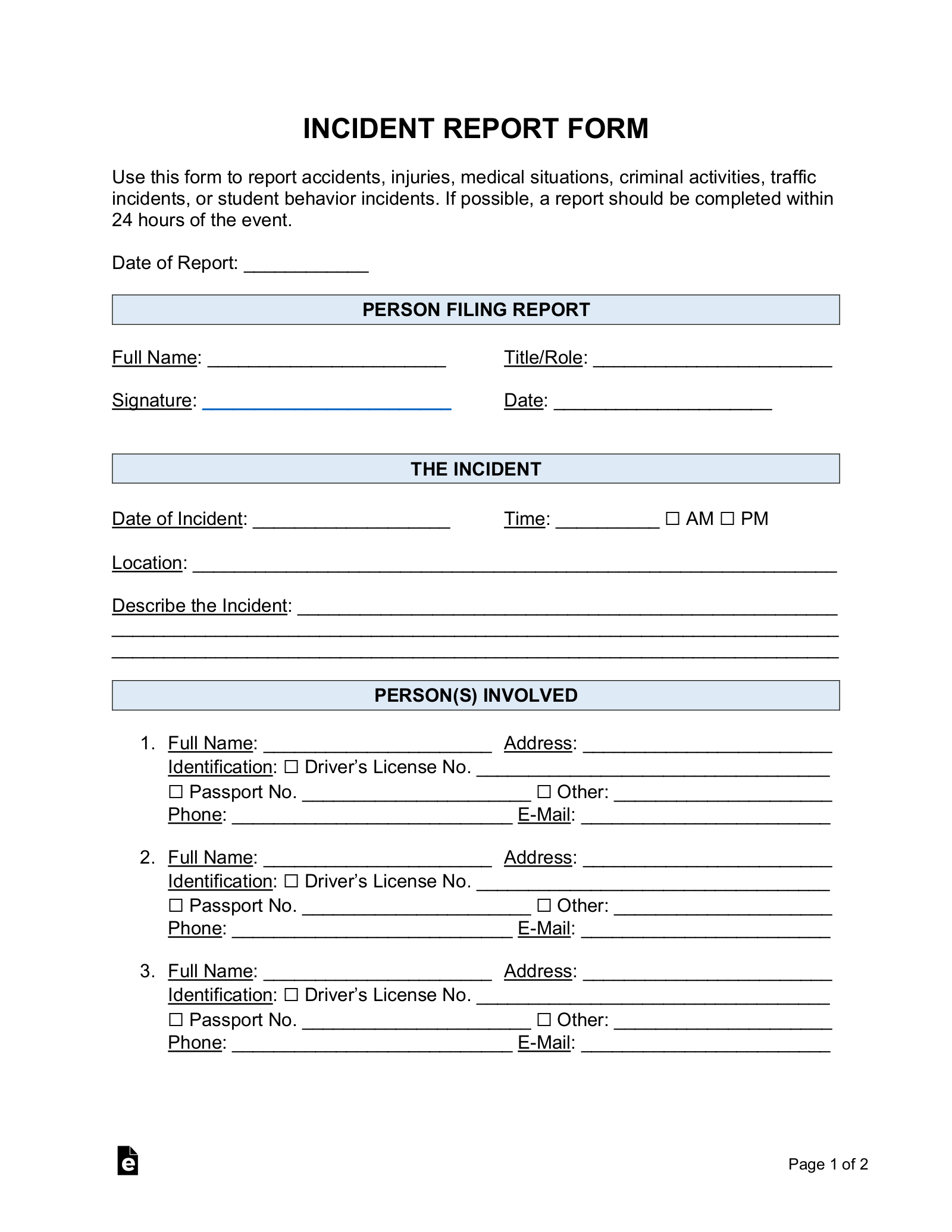 incident report template word document