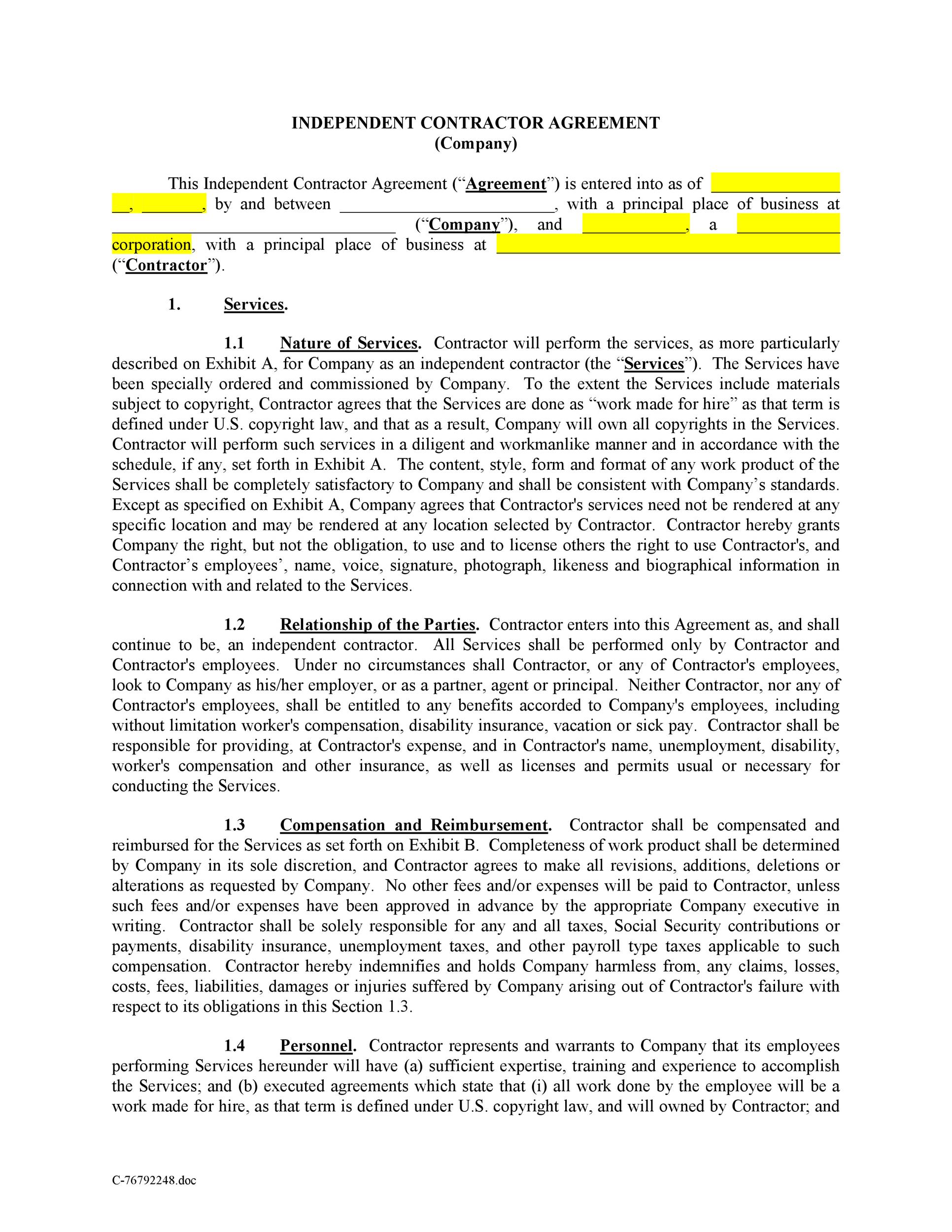 independent contractor agreement printable independent contractor agreement printable