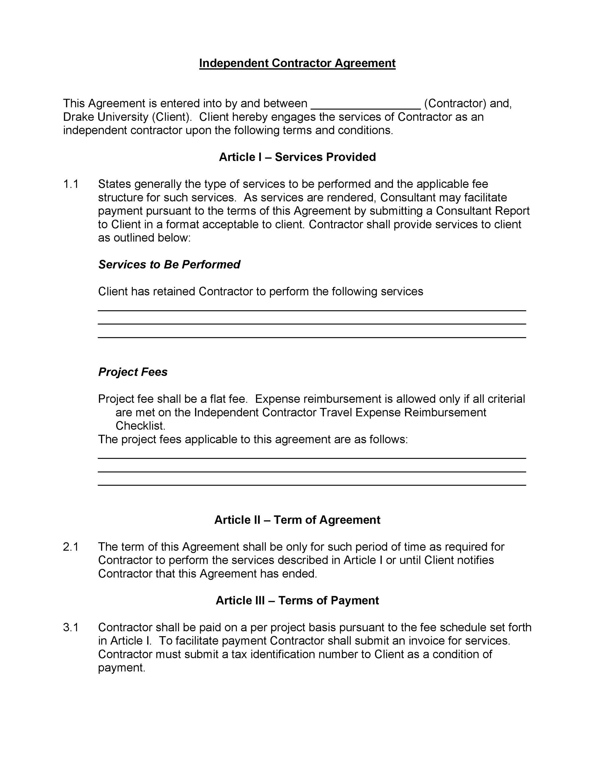 independent contractor contract template independent contractor contract template