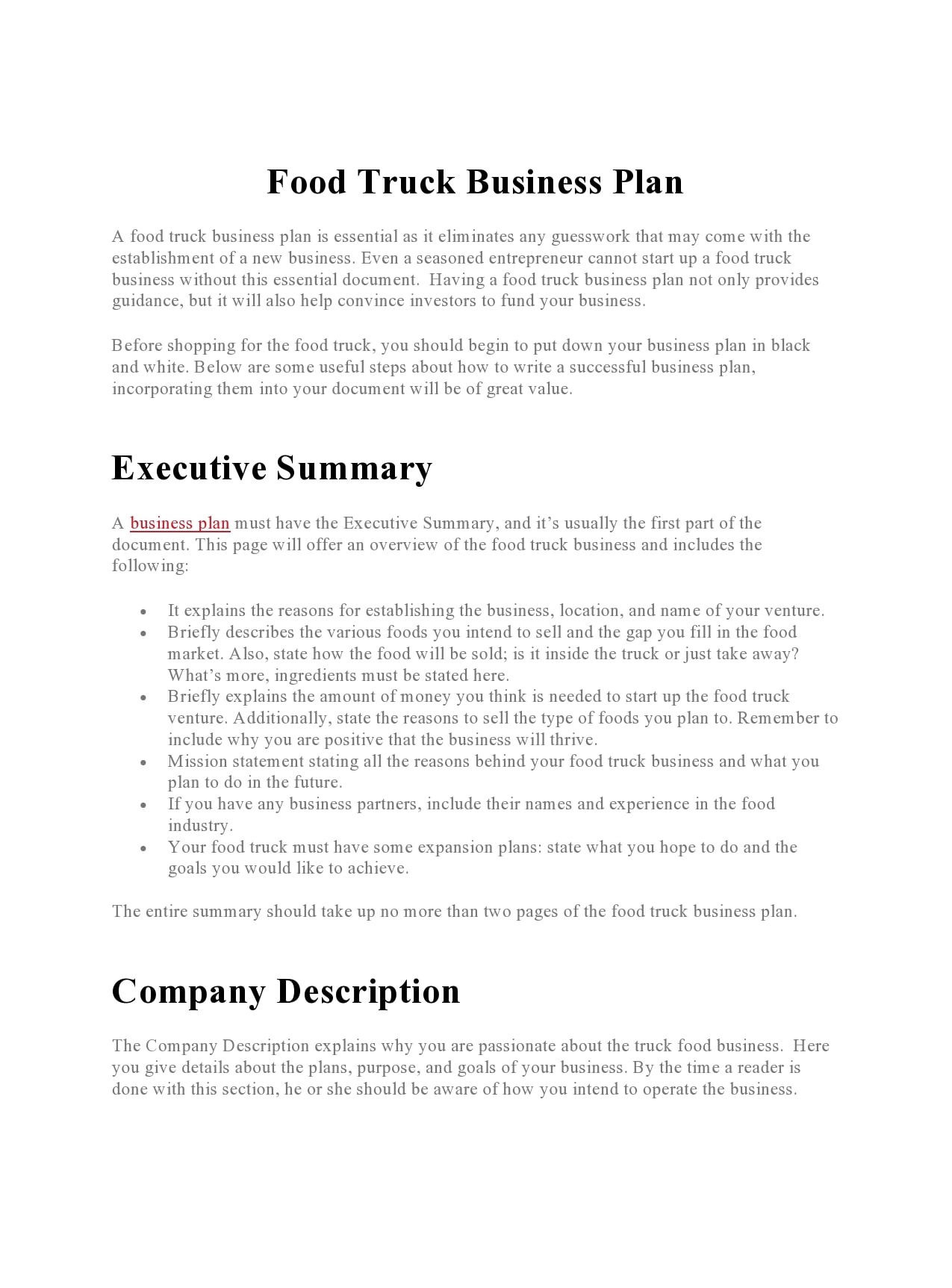 printable food truck business plan printable food truck business plan