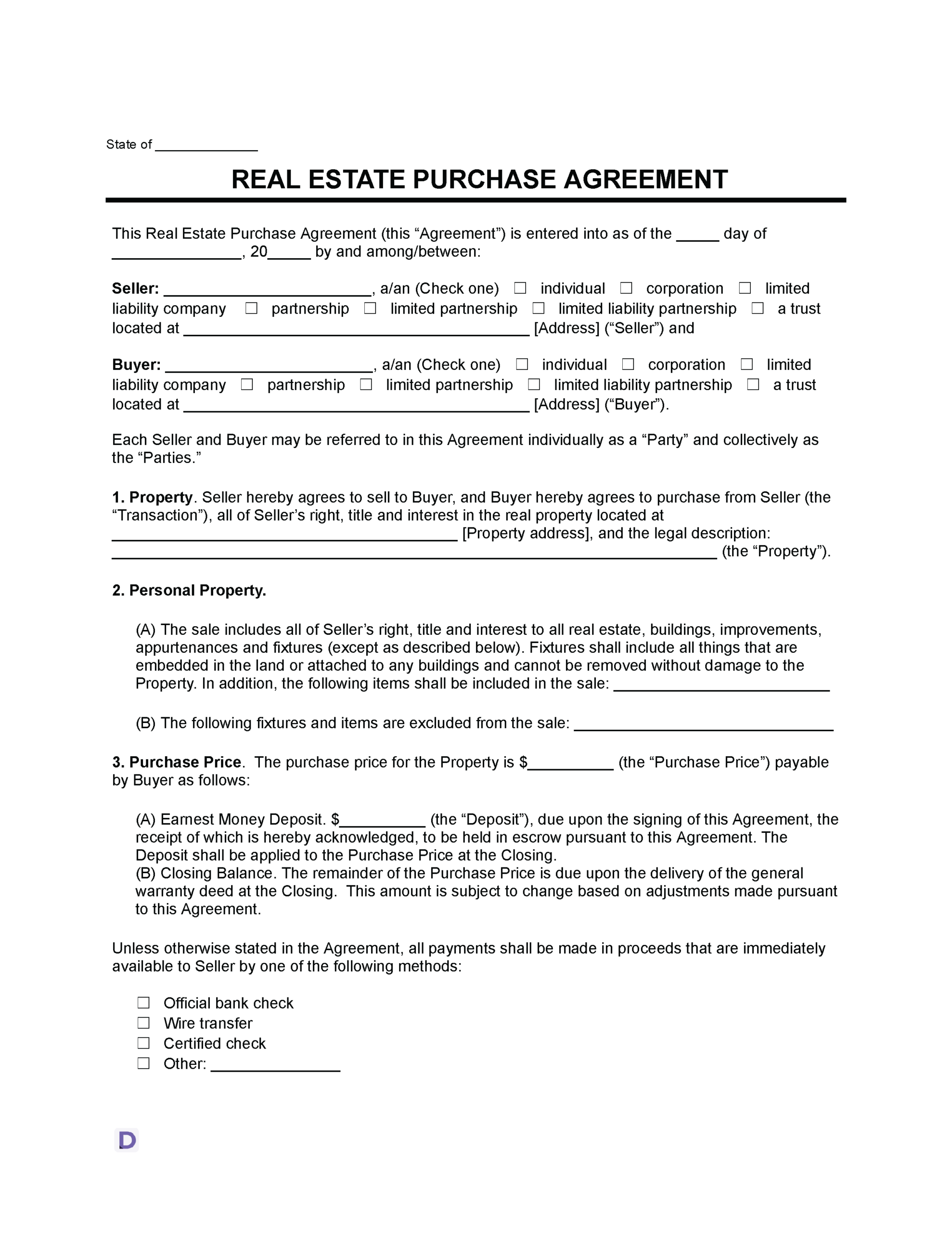 printable home purchase agreement form printable home purchase agreement form
