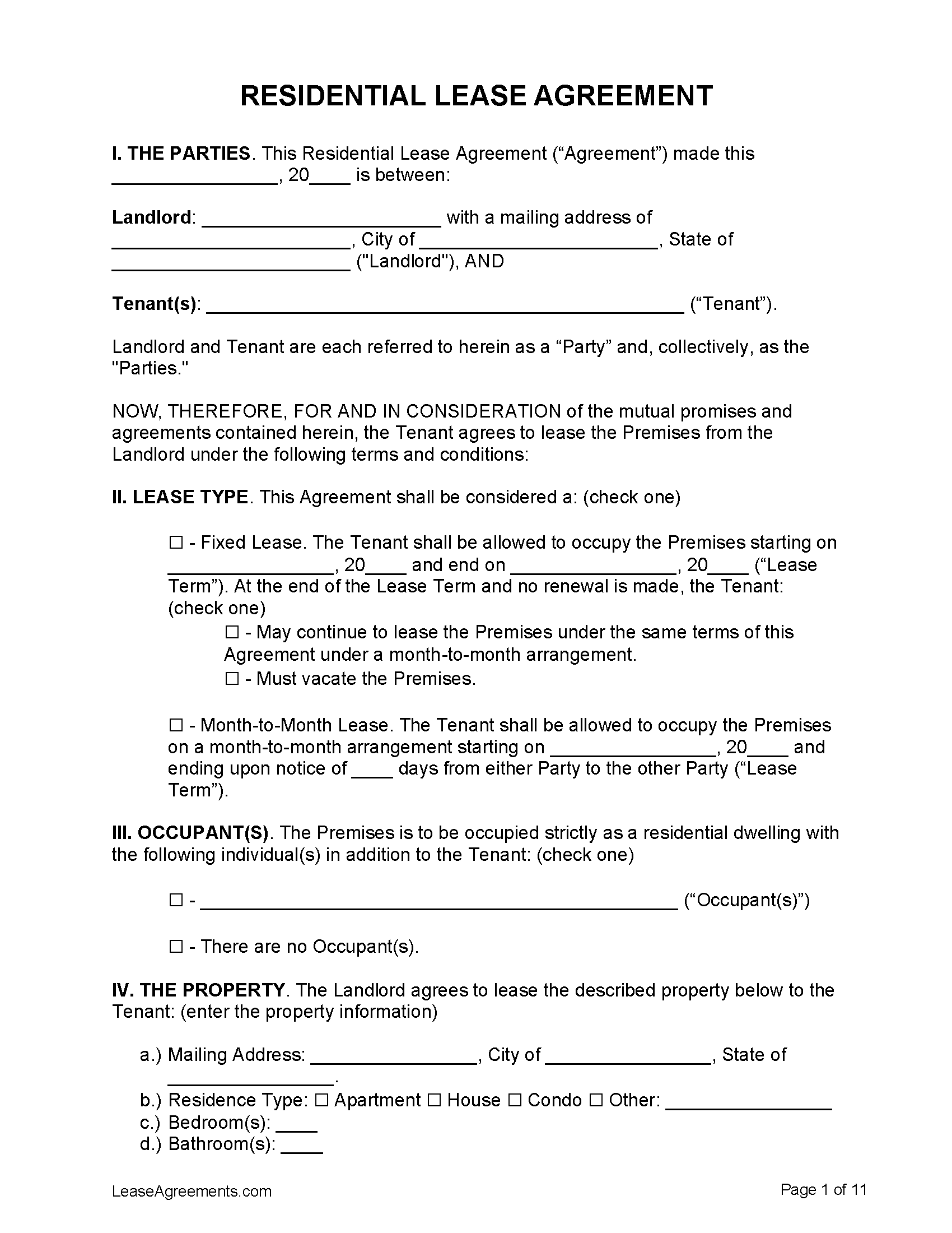 renting agreement sample for house