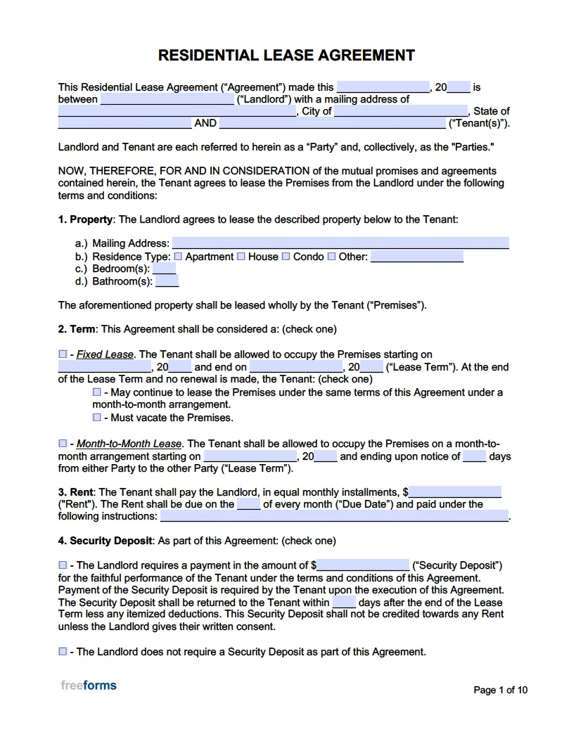 sample rental agreement for house