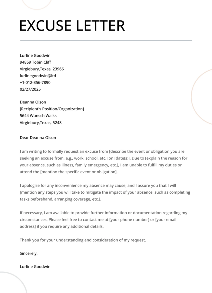 simple excuse letter format simple excuse letter format