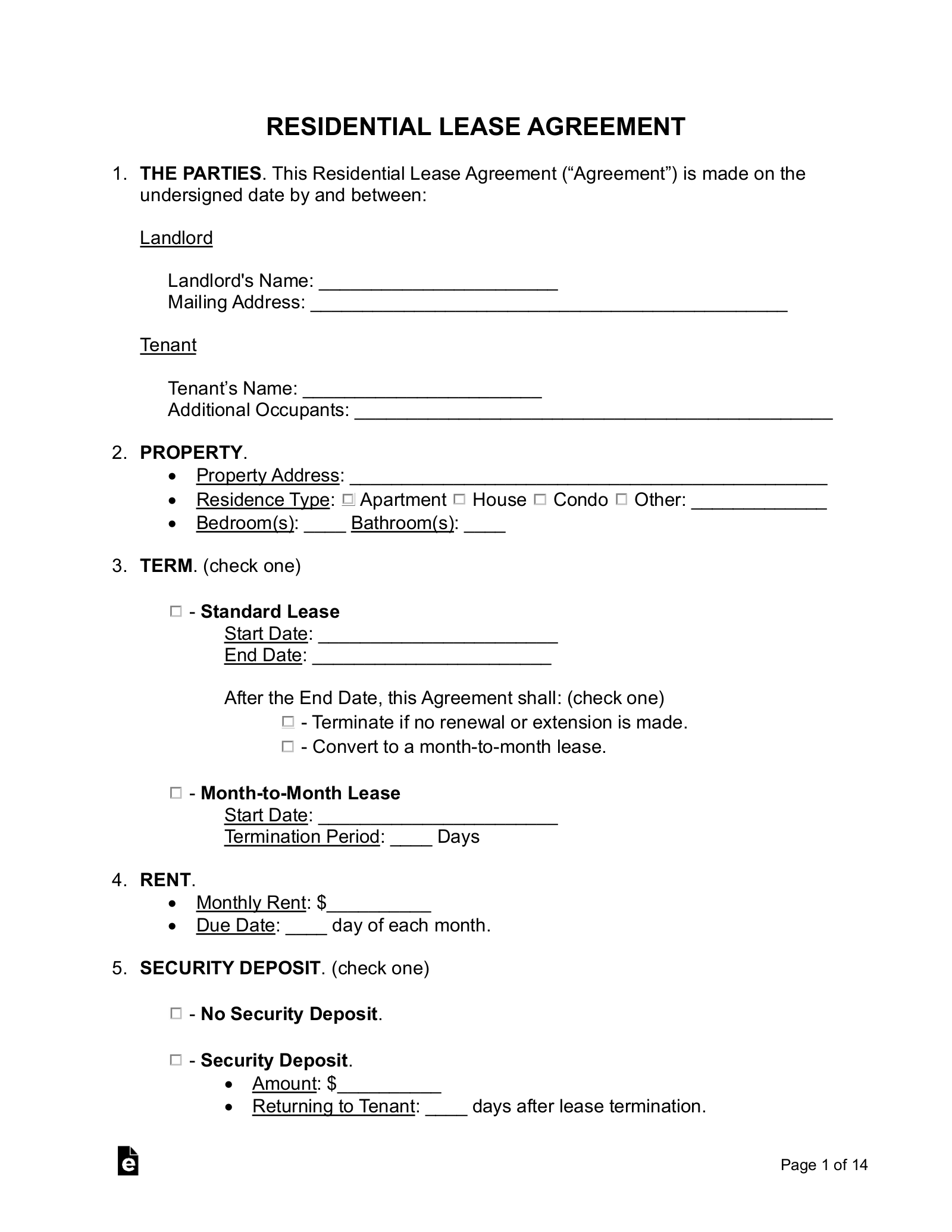simple house rental agreement template